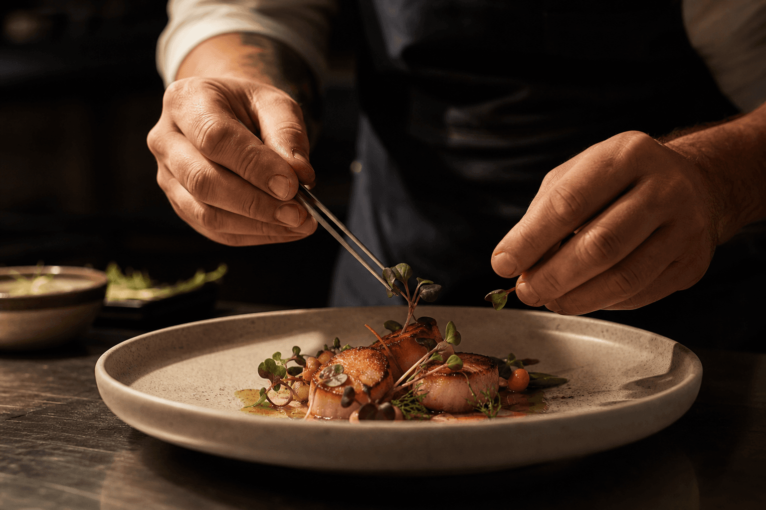A Terra Kitchen chef plating a dish